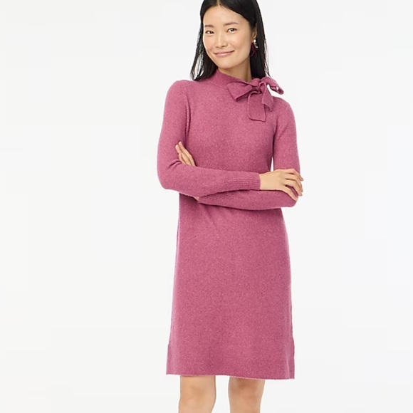 J. Crew Dresses & Skirts - J crew dark heather peony Bow-neck sweater-dress in extra-soft yarn